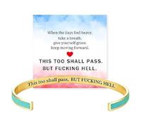 Generico This Too Shall Pass Mantra Cuff Bracelet | BUT FUCKING HELL Engarved Motivational Bangle Bracelet | Hidden Message Encouragement Jewelry Gifts for Women (H)