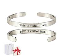 Generico This Too Shall Pass Mantra Cuff Bracelet,BUT FUCKING HELL Motivational Bangle,Hidden Message Encouragement Jewelry Accessory,Gifts for Women Friends,Sister,Coworker