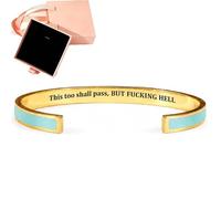 Generico This Too Shall Pass Mantra Cuff Bracelet with Gift box, Engraved Motivational Cuff Bracelet Hidden Message Encouragement Jewelry Gifts for Women (E)