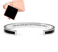 Generico This Too Shall Pass Mantra Cuff Bracelet with Gift box, Engraved Motivational Cuff Bracelet Hidden Message Encouragement Jewelry Gifts for Women (L)