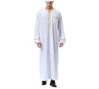 Generico Thobe Uomo Musulmano Abito Arabo Kaftano Tunica Lunga Manica Lunga con Ricami Eleganti Colletto alla Coreana e Tasche Abbigliamento da Preghiera Islamico S-3XL (White, XL)