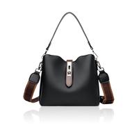 Generico Three Straps Bucket Bag for Women, Large Capacity Fashionable Commuter Crossbody Shoulder Bag, Adjustable Shoulder Strap (Black)