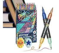 Generico Tip Glitter Markers | 36 Pack, 5.8 Inch, Soft Brush & Fine Point | Double Color, Shimmer Ink, Water Based | Art Supplies For Kids Drawing, Scrapbooking, Card Making, School Craft Gift