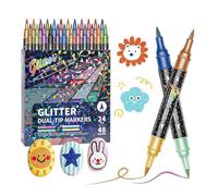 Generico Tip Glitter Markers | 36 Pack, 5.8 Inch, Soft Brush & Fine Point | Double Color, Shimmer Ink, Water Based | Art Supplies For Kids Drawing, Scrapbooking, Card Making, School Craft Gift