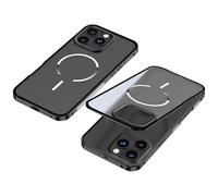 Generico TitanFrame Metal Magnetic Case - Clear Back & Camera Lens Protection, for iPhone 17/16/15/14 Promax (14promax,Black)