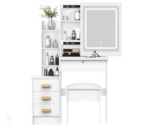 Generico Toeletta da Trucco con Luci e Specchio LED Scorrevole, Toeletta Trucco con 4 Cassetti e Serratura, Vanità Makeup con Luminosità Regolabile 3 Colori, Set Toelettas Moderno per Camera (Bianco)