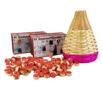 Generico Tombola Tradizionale Napoletana - 48 Cartelle e Tabellone con Smorfia - Cestello in Vimini e 90 Numeri in Legno - Classico Gioco Natalizio da Tavola - Famiglia - Set Completo