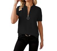 Genérico Top Casual Business Moda Confortevole Abbigliamento Boutique Camicetta Donna Manica Corta Estate Elegante e Sciolto Collo con Cerniera 1/4 Camicette a Maglia Scollatura A V, Nero , S