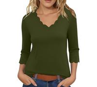 Generico Top Casual da Donna a Maniche a Tre Quarti con Scollo a V a ventaglio Tessuto Morbido e Leggero Tinta Unita Perfetto per Il Lavoro Estivo e per Tutti i Giorni Stile Semplice(Green, M)