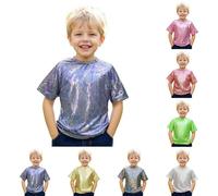 Generico Top Casual Ragazzo Dettagli con Bottoni a Pressione Raffinati Maglietta a Righe Basic Morbida Colletto Button Down Elegante Maglietta Neon Tie Dye Hippie per Bambini 2-14 Anni