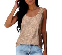 Generico Top con Paillettes e Scollo a V, Canotta Senza Maniche Moda Estate, Camicetta luccicante per Donna, Ideale per Party e Festival, vestibilità Comoda