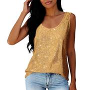 Generico Top con Paillettes e Scollo a V, Canotta Senza Maniche Moda Estate, Camicetta luccicante per Donna, Ideale per Party e Festival, vestibilità Comoda