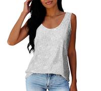 Generico Top con Paillettes e Scollo a V, Canotta Senza Maniche Moda Estate, Camicetta luccicante per Donna, Ideale per Party e Festival, vestibilità Comoda