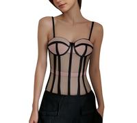 Generico Top Corsetto Donna Rete Bandeau Stecche Lacci Modellante