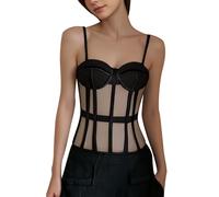 Generico Top Corsetto Donna Rete Bandeau Stecche Lacci Modellante