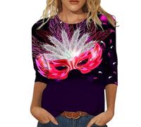 Generico Top da Carnevale da Donna - Maglietta Camicetta da Donna con Stampa Happy Holidays Manica a 3/4 Collo a O Maglietta (Red XXXL)