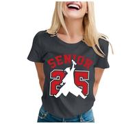 Generico Top da donna con scollo rotondo e maniche corte, perfetto per la stagione di laurea, maglietta lunga da donna