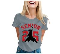 Generico Top da donna con scollo rotondo e maniche corte, perfetto per la stagione di laurea, maglietta lunga da donna