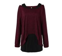 Generico Top Donna a Maniche Lunghe in Due Pezzi con Canotta Maglia Termica per Lavoro e Tempo Libero 2pezzi (Red, M)