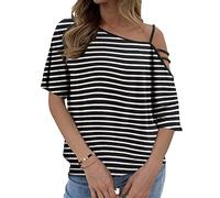 Generico Top Donna Casual con Scollo alla Maglietta Corta Tunica Elegante per Un e Moderno in Tutta semplicità (Black, XL)