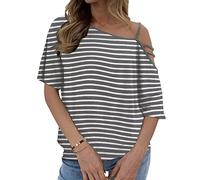 Generico Top Donna Casual con Scollo alla Maglietta Corta Tunica Elegante per Un e Moderno in Tutta semplicità (Grey, XL)