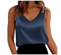 Generico Top Donna Elegante Satin Canotta Sottogiacca Tailleur Donna Eleganti Blusse in Raso con Scollo A V in Seta Senza Maniche Estivo con Regolabili Basic Casuale