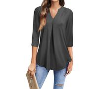 Generico Top Donna Manica A 3/4 Tinte Unite Scollo a V - Abbigliamento Donna Top Baggy Comodo Basic, T-Shirts Classic Vintage Semplice Grigio Scuro S