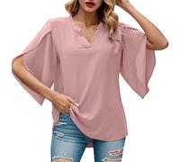 Generico Top Donna Petalo Maniche Largo Scollo V Chiffon Camicetta Elegante Morbida Stile Moderno Abbigliamento Donna(Red, M)