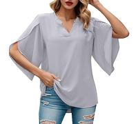 Generico Top Donna Petalo Maniche Largo Scollo V Chiffon Camicetta Elegante Morbida Stile Moderno Abbigliamento Donna(Grey, M)