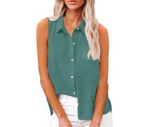 Generico Top Estivi Senza Maniche da Donna Camicia Lino Elegante Leggera Camicetta Traspirante Canotta con Bottoni Scollo A V Taglie Forti Blusa Casual Tops Tunica Spiaggia Magliette Mare