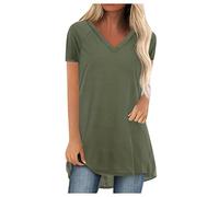 Generico Top Tunica per Donna Adatta a Leggings - Casual Loose Fit Colletto a V a Maniche Corte, T-Shirt Estate, comfortevole per Uso Quotidiano e uscite(1B-Green, M)