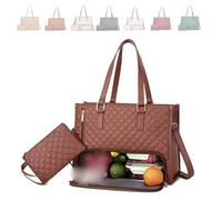 Generico Tote and Luxe Co Bag, Toteluxeco 3-in-1 Quilted Tote Bag, Laptop Bags With Multiple Lunch Compartment Storage (Brown)