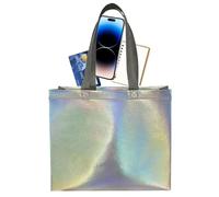 Genérico Tote bag - Shopping Bags | Holographic PU Shopper Large Tote hanNdbag | Waterproof Reusable Glossy Bag For Shopping Parties Travel Outdoor Storage, multicolore, S