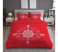Generico Totem Completo Letto Rosso, Set Copripiumino Biancheria da Letto in Microfibra con Federe, Fiocco Freccia Simmetria, Leggero, Soffice, Singolo 180 X 200 cm, Facile cura, Traspirante