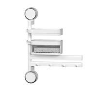 Generico Towel Rack Organizer, Bathroom Wall Shelf with Hooks, Suction Mounted No Drill Storage, Multi Tier Space Saver, Hanger Shelf, for Bedroom, Kitchen, Pool, Apartment, Farmhouse