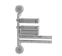 Generico Towel Rack Organizer, Bathroom Wall Shelf with Hooks, Suction Mounted No Drill Storage, Multi Tier Space Saver, Hanger Shelf, for Bedroom, Kitchen, Pool, Apartment, Farmhouse