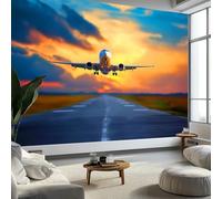 Generico Tramonto Crepuscolare Carta da Parati Pista Aeroporto Aereo Fotomurale Non Tessuto, Poster Gigante Decorazione da Muro, 200 x 140 cm per Soggiorno Camera Letto Ufficio TV Sfondo