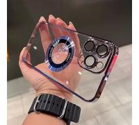 Generico Transparent Magnetic Case Conver for iPhone, Electroplating Anti-Drop Mobile Phone Case, Luxury Magnetic Hollow Transparent Cases for iPhone 13 14 15 Pro Max (Purple,For iPhone17Air)