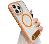 Generico Transparent Phone Case with Kickstand for Iphone, Soft Edge Transparent Hard Back Slim Shockproof Protective, Magnetic Phone Case (Orange,for iPhone13PRO)