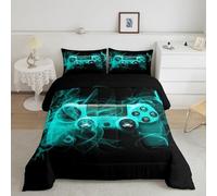 Generico Trapunta Letto Piazza e Mezza Controller di gioco Lavabile Piumone Letto Calore, Fiamme ciano Piumino Adatto Primaverili, Estive e Autunnali Letto 200x200 cm con 2 Federe 50×80 cm YUd286