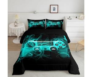 Generico Trapunta Letto Piazza e Mezza Controller di gioco Lavabile Piumone Letto Calore, Fiamme ciano Piumino Adatto Primaverili, Estive e Autunnali Letto 200x200 cm con 2 Federe 50×80 cm YUd286