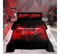 Generico Trapunta Letto Piazza e Mezza Controller di gioco Lavabile Piumone Letto Calore, Fiamme rosse Piumino Adatto Primaverili, Estive e Autunnali Letto 200x200 cm con 2 Federe 50×80 cm YUd298