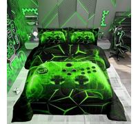 Generico Trapunta Letto Piazza e Mezza Controller di gioco Lavabile Piumone Letto Calore, Fiamme verdi Piumino Adatto Primaverili, Estive e Autunnali Letto 200x200 cm con 2 Federe 50×80 cm YUd340