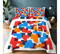 Generico Trapunta Letto Singolo Blocco di colore Lavabile Piumone Letto Singolo Calore, Blu-arancio Piumino Adatto Primaverili, Estive e Autunnali Letto 135x200 cm con 2 Federe 50×80 cm YUb674