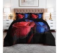 Generico Trapunta Stampa 3D 260x240cm Rose Rosse E Blu Piumino Letto Microfibra Morbida e Anallergica, Trapunta Caldo Piumone Adatta per Tutte Le Stagioni, per Adulti Bambini