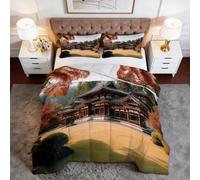 Generico Trapunta Stile Giapponese Calda e Morbida, Piumone Double Face Architettura Foresta Montagne Copriletto Trapuntato Leggero per Estate e Inverno, Piumino Anallergico Lavabile 240 x 220 cm