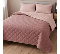 Generico Trapuntino Copriletto Primavera Estate Double Face in Morbida Microfibra Imbottitura 100 gr/mq Trapuntino Leggera e Double Face Made In Italy (Rosa, Una piazza e mezzo)