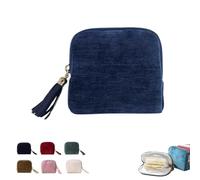 Generico Travel Jewelry Case Zippered Pocket - Leather Exterior Flannel Lined Multi-Layer Organizer, Tassel Design Tangle-Free Foldable Pouch for Earrings Necklaces Rings (Dark Blue)