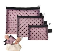 Generico Travel Makeup Bag - 3 Pezzi con Stampa a Cuore in Rete, Porta Trucchi con Cerniera | Astuccio Trasporto Trucchi | per Università Lavoro Palestra Scuola Ragazze Donne Ufficio