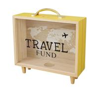 Generico Travel Memory - Memory Box in Legno, Scatola Decorativa per Risparmiare Denaro con Mappa del Mondo e Design Aereo |, espositore da Collezione per Souvenir, Banconote